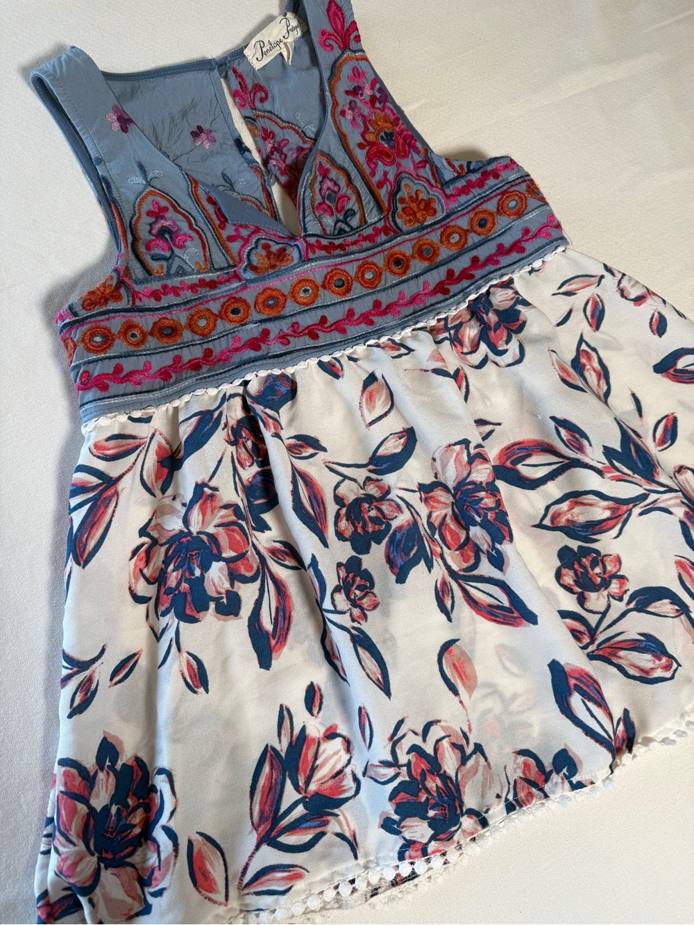 Penelope Project Bohemian Floral Embroidered Babydoll Tank Women's XS